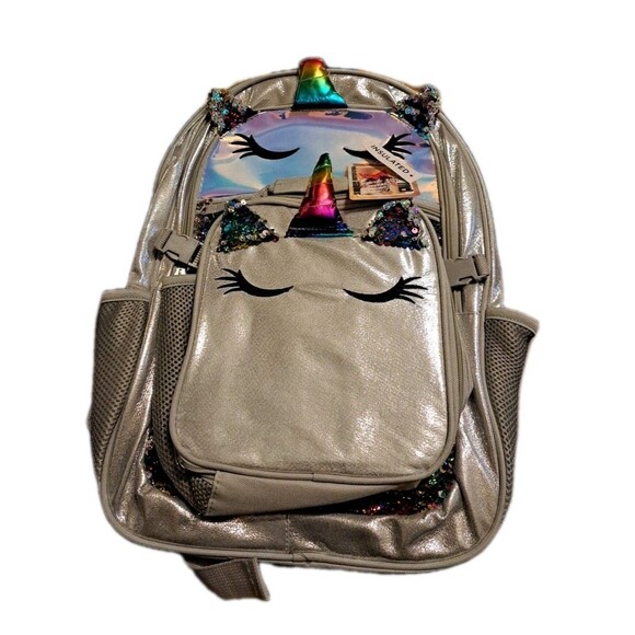 wonder nation Other - Gray Silver Sparkle Unicorn School 16" Backpack & Lunch Bag Set Sequins New